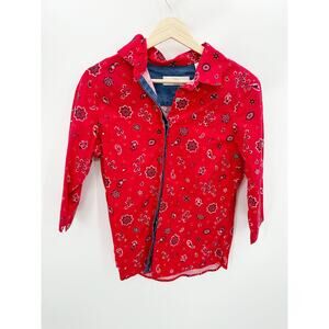 Marisa Christina Womens Handkerchief Print Red Button Down Shirt Size M Western